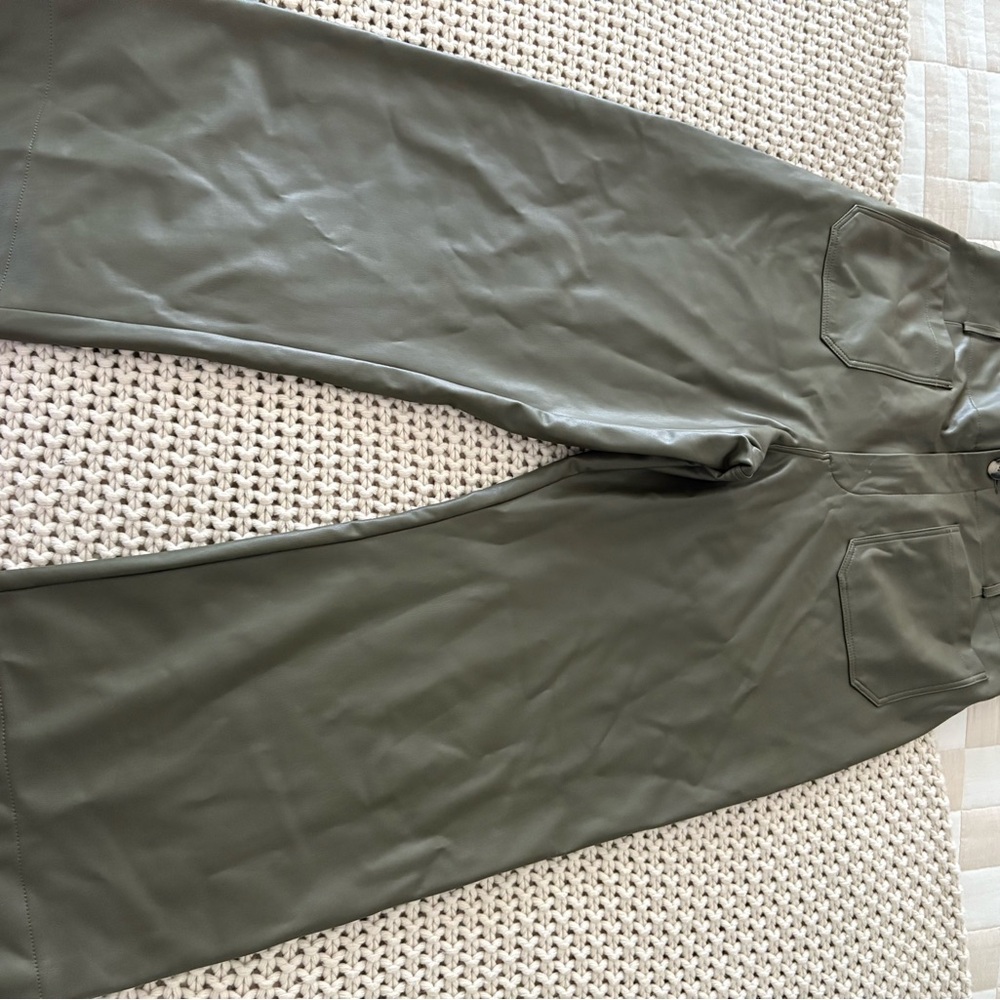 Anthropologie Maeve Colette Vegan Leather Pants in Olive Green